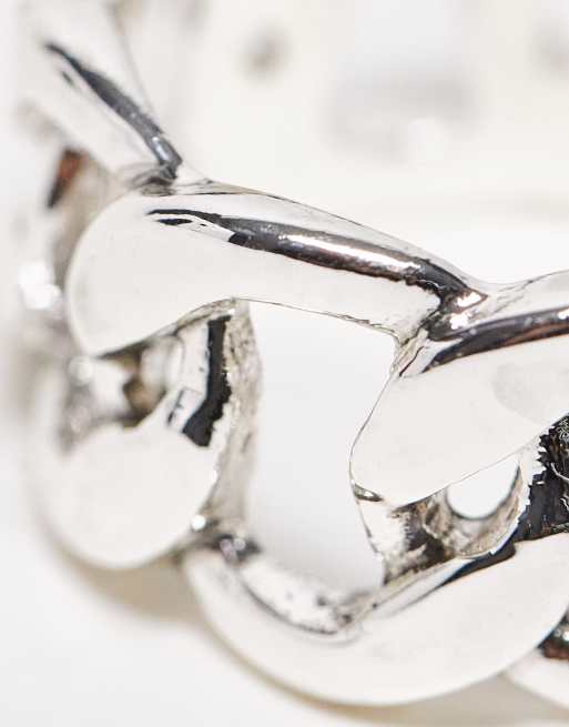 WFTW chain band ring with crystal link in silver | ASOS