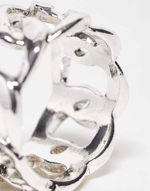 WFTW chain band ring with crystal link in silver | ASOS