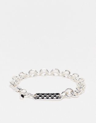 WFTW checkerboard tag chain bracelet in silver