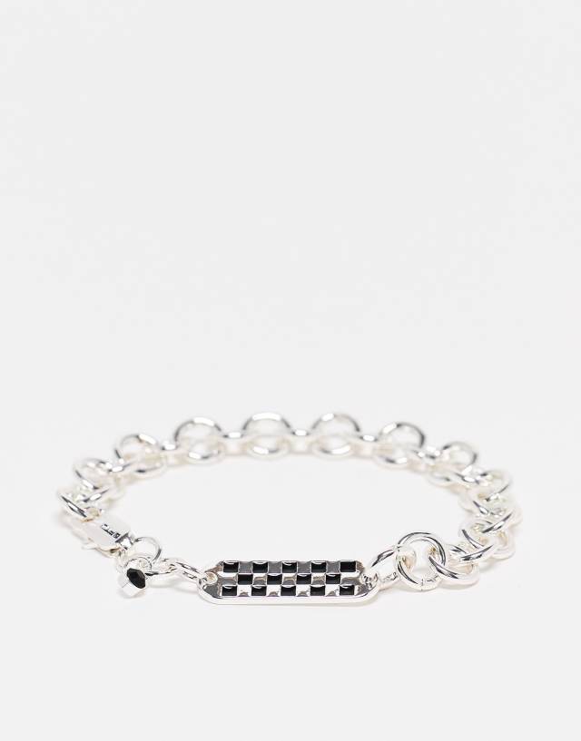 WFTW checkerboard tag chain bracelet in silver