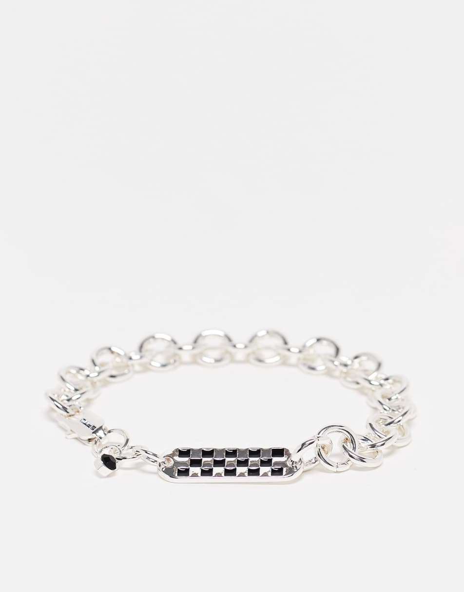 WFTW checkerboard tag chain bracelet in silver