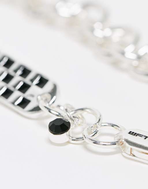 WFTW checkerboard tag chain bracelet in silver | ASOS
