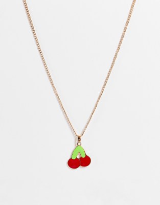 WFTW cherry pendant necklace in gold - ASOS Price Checker