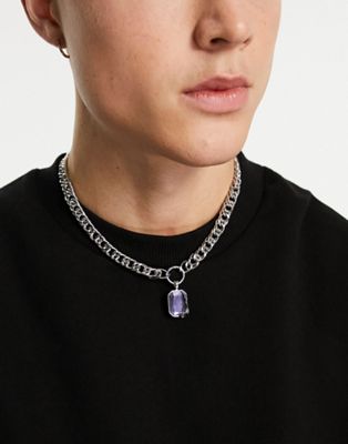 WFTW chunky curb choker with crystal pendant in silver