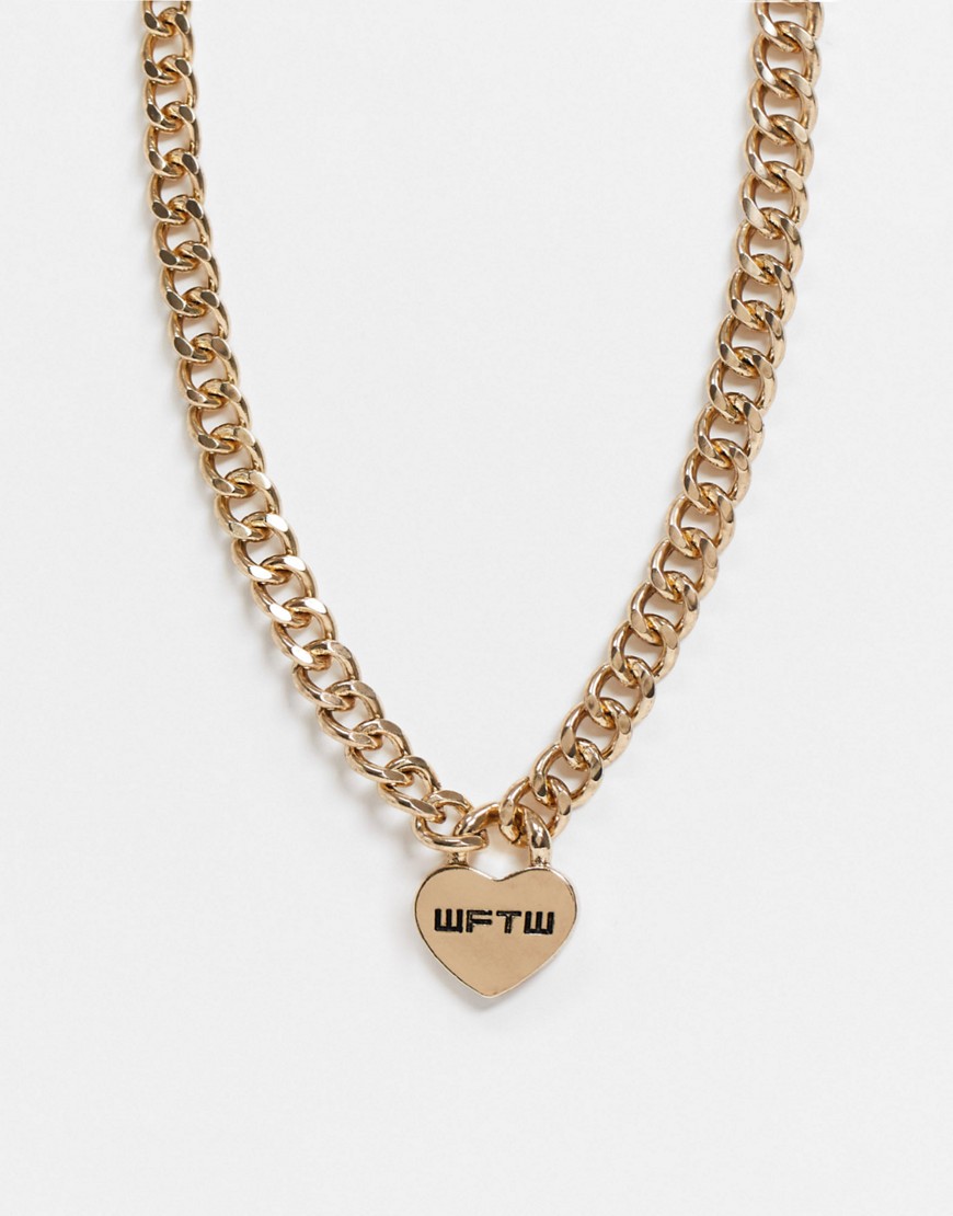 WFTW chunky neckchain in gold with heart padlock pendant