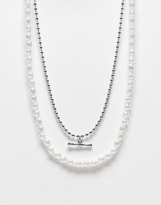 WFTW - Collana color argento con barretta a T e perle