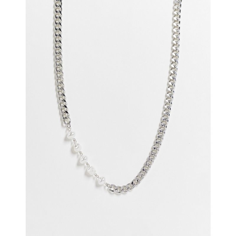 Collane avVh8 WFTW - Collana con catena barbazzale e perle acriliche color argento
