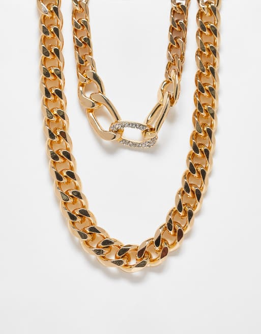 WFTW - Collana doppiofilo a catena barbazzale color oro con cristalli