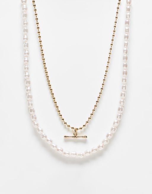 WFTW - Collier avec perles et barre en T - Doré