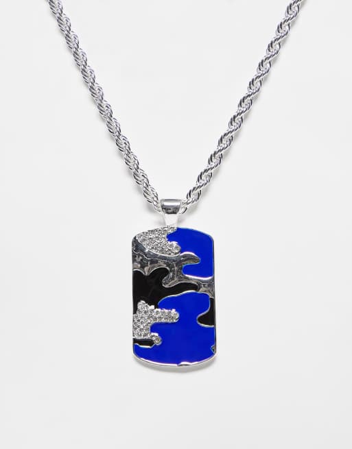 WFTW - Collier chaîne à maille corde torsadée avec médaillon camouflage - Argenté