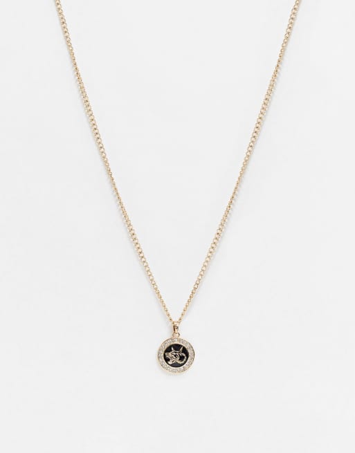 WFTW - Collier chaîne avec pendentif motif doberman et pierre - Doré