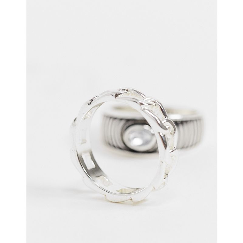  Confezioni multipack WFTW - Confezione da 2 anelli in argento con maglie a catena e decorazioni con strass
