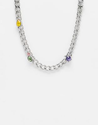 WFTW crystal curb chain in silver - ASOS Price Checker