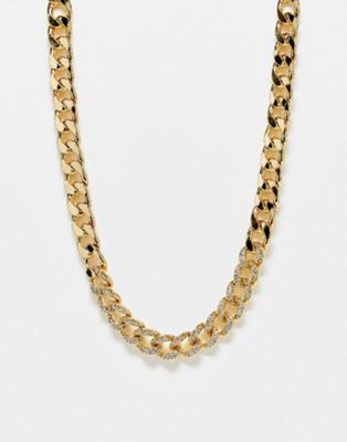 WFTW crystal encrusted chunky curb chain in gold - ASOS Price Checker