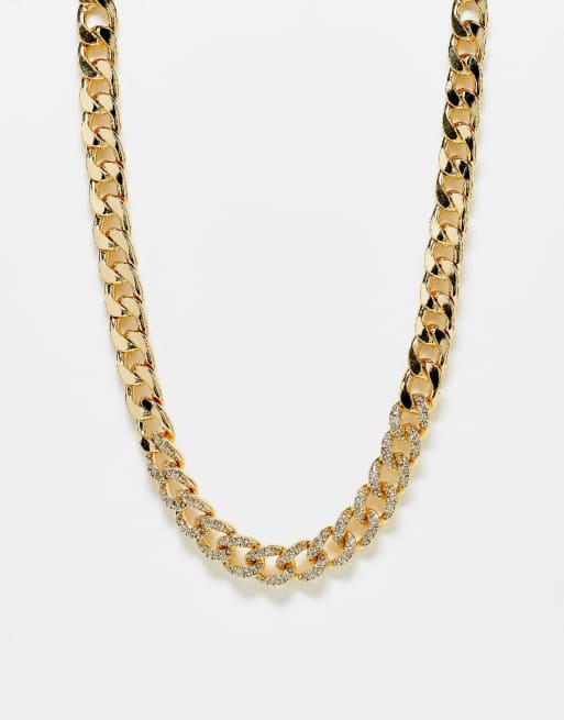 WFTW crystal encrusted chunky curb chain in gold