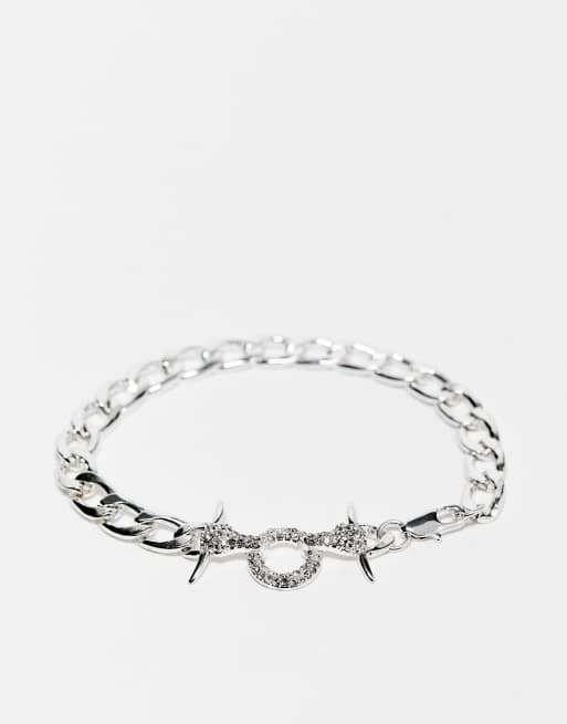 WFTW curb chain bracelet with crystal encrusted ramsheads in silver