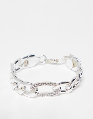 WFTW curb chain bracelet with crystal link in silver