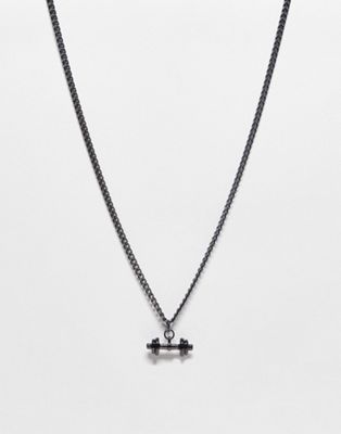 WFTW curb chain necklace with 3D dumbbell pendant in gunmetal