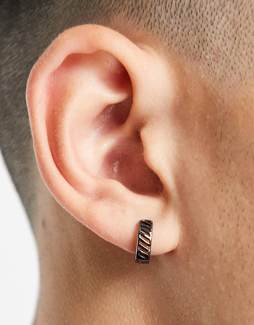 WFTW cut out stripe hoop earrings gunmetal