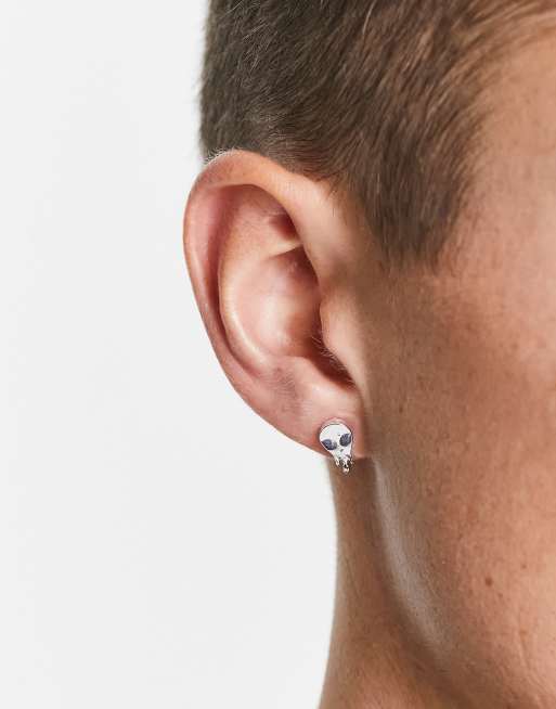 WFTW cyberspace melting alien stud earrings in silver