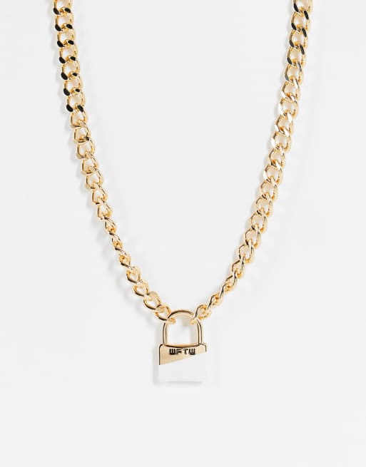 WFTW dipped padlock chain pendant in gold