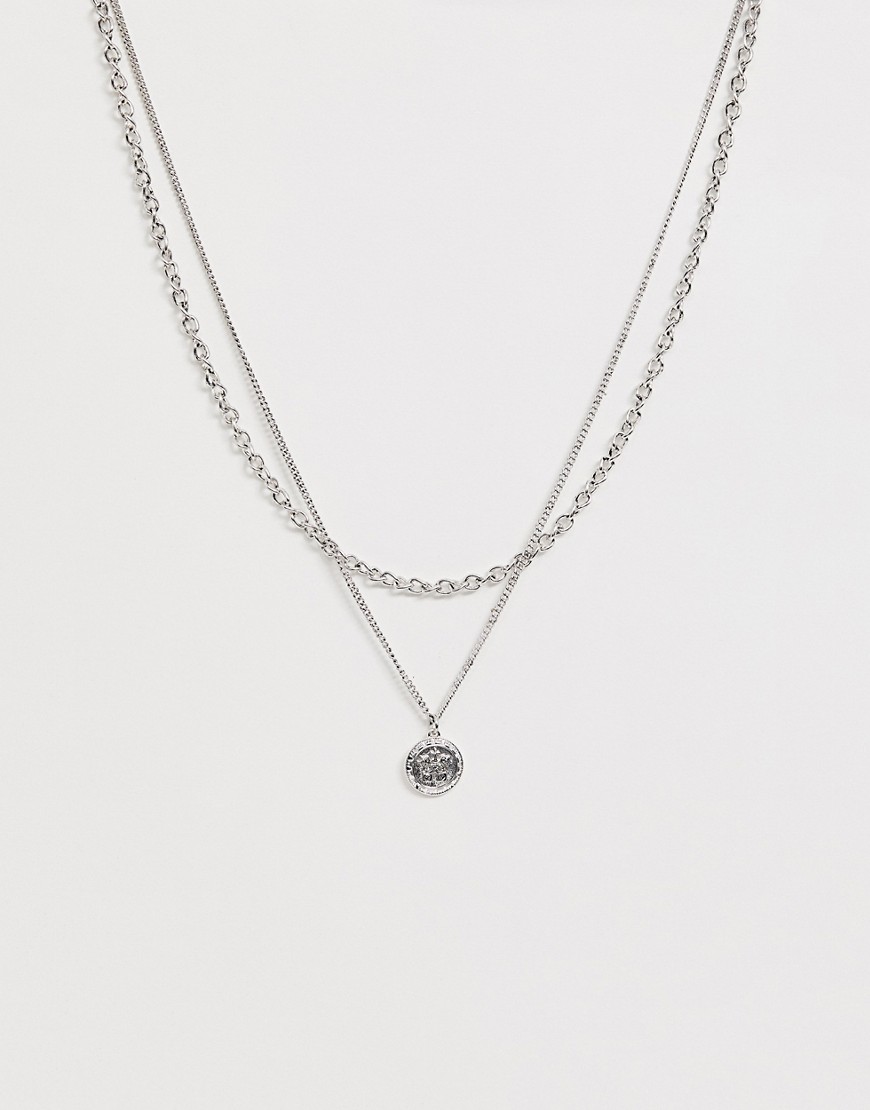 WFTW double layer neck chain with coin pendant in silver