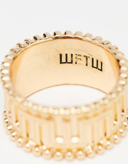 WFTW embossed band ring with bead detail in gold | ASOS