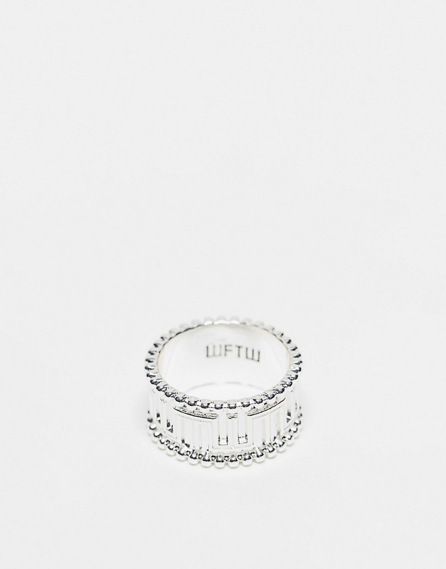 WFTW embossed band ring with bead detail in silver