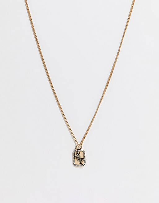 WFTW embossed cheetah gold chain t-bar necklace in gold
