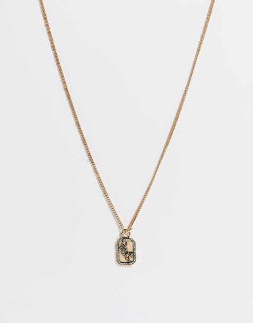WFTW embossed cheetah gold chain t-bar necklace in gold