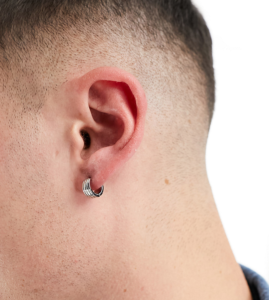 WFTW embossed detil hoop earrings in silver