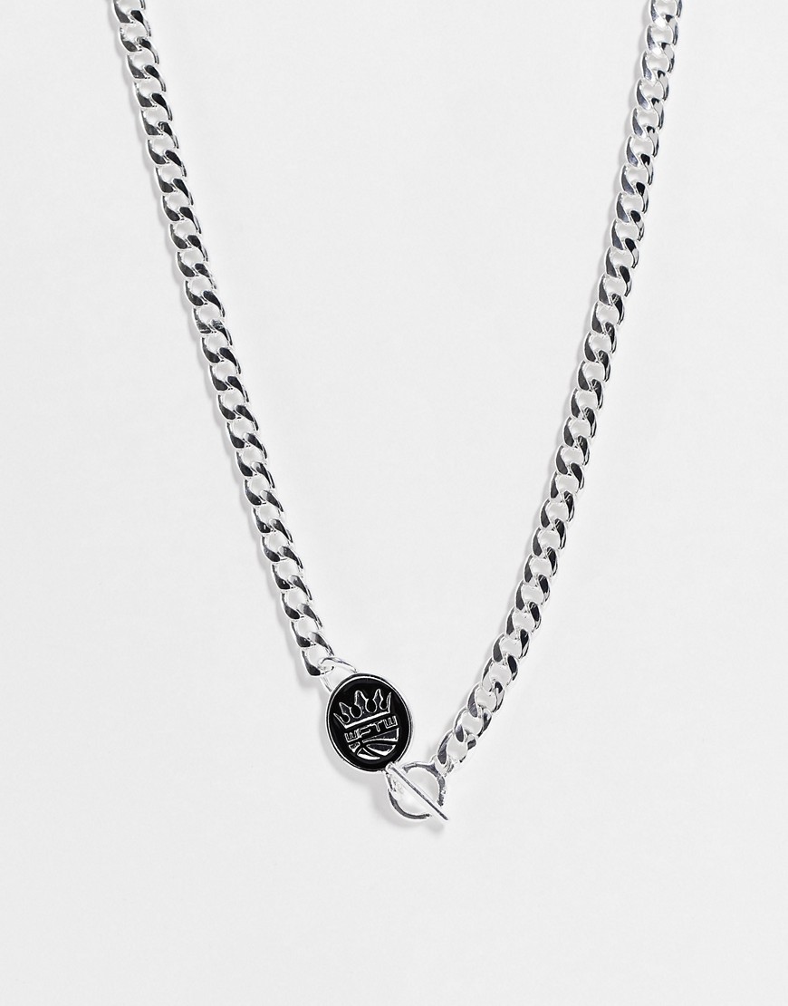 WFTW enamelled shield charm flat curb chain necklace in silver