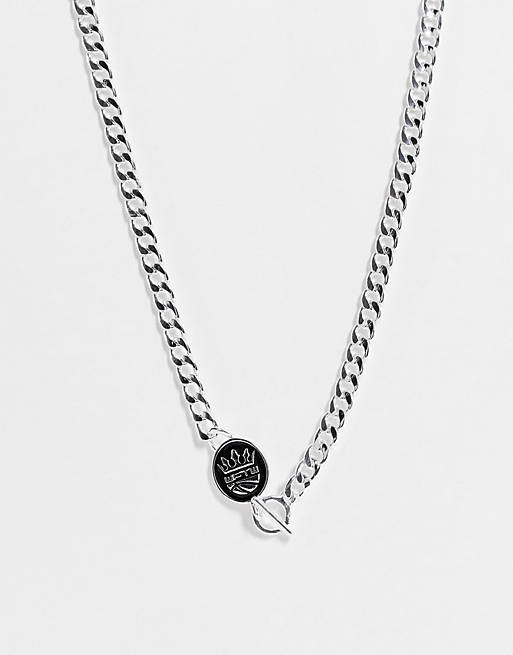 Jewellery WFTW enamelled shield charm flat curb chain necklace in silver 