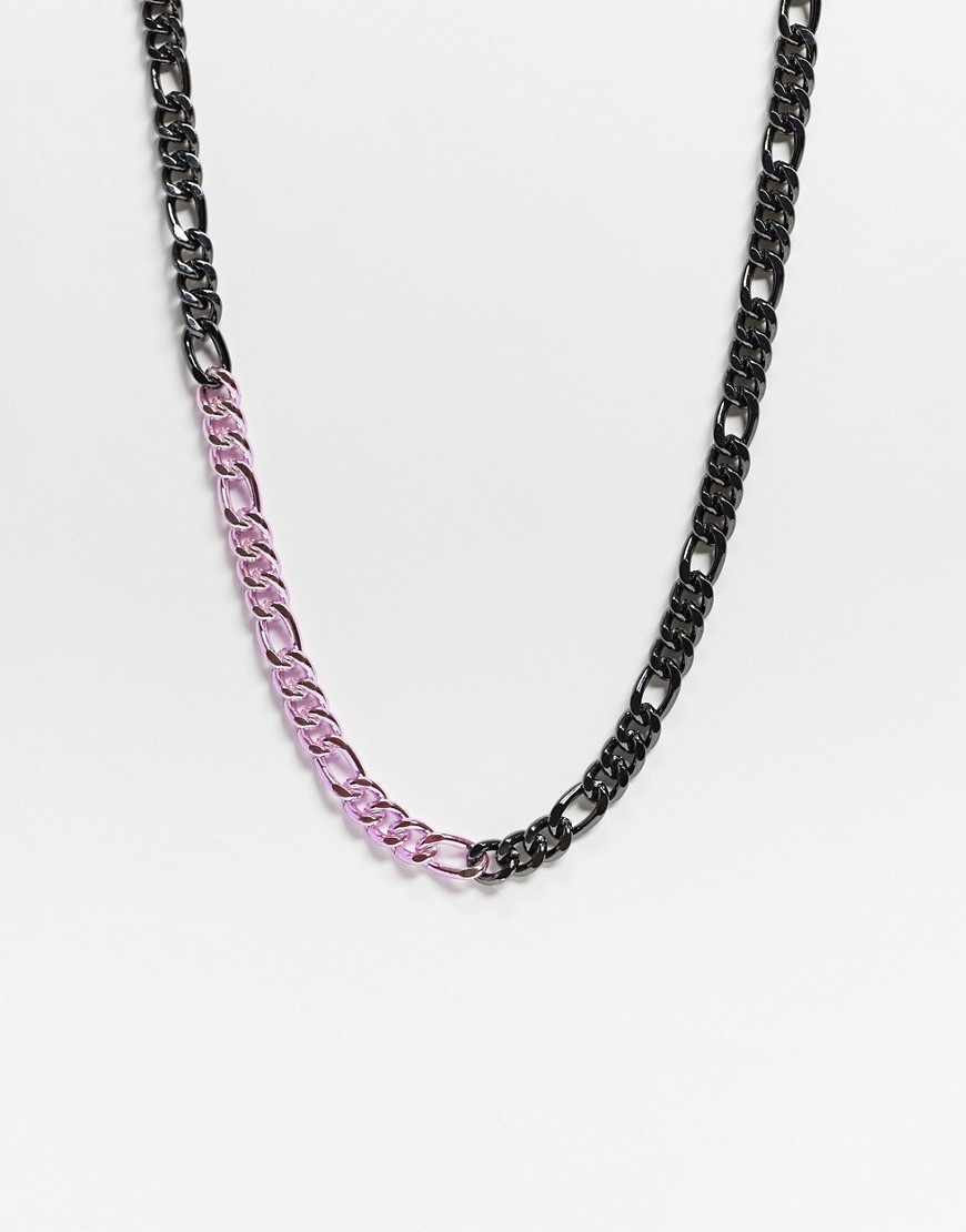 WFTW – Grå och lila halsband med figarokedja och karbinhake-Svart/a