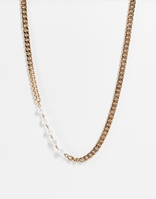 WFTW - Grove schakelketting met pareltjes van acryl in goud