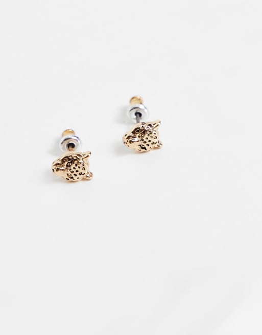 WFTW leopard head stud earrings in gold, 2 of 4