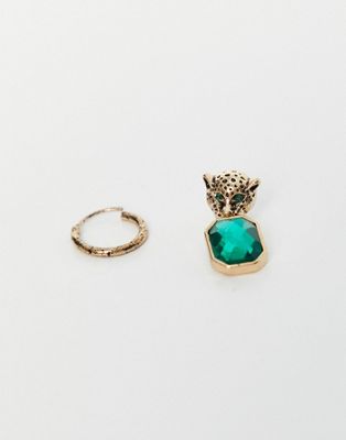 WFTW leopard stud drop earrings with green stone in gold