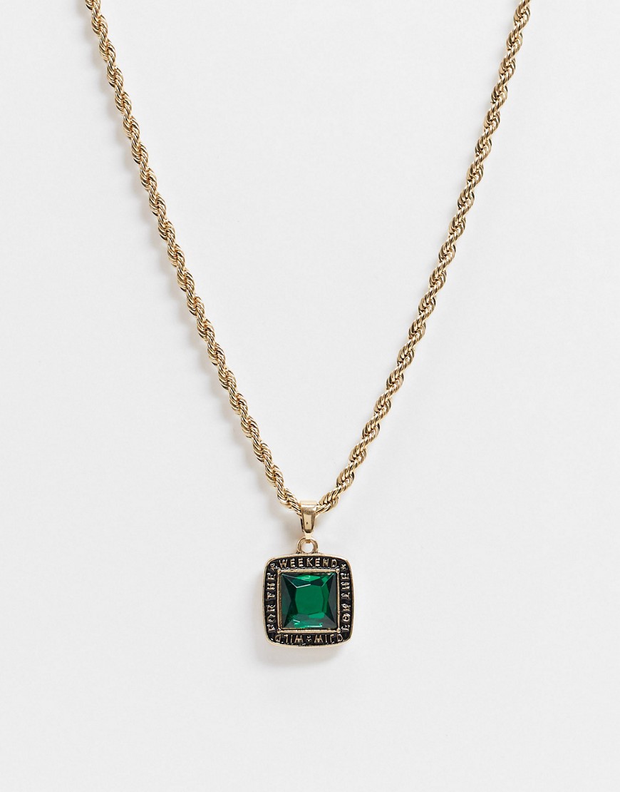 WFTW neckchain in gold with emerald look stone pendant