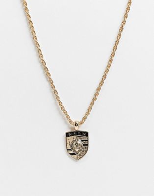 WFTW neckchain in gold with lion shield pendant | ASOS