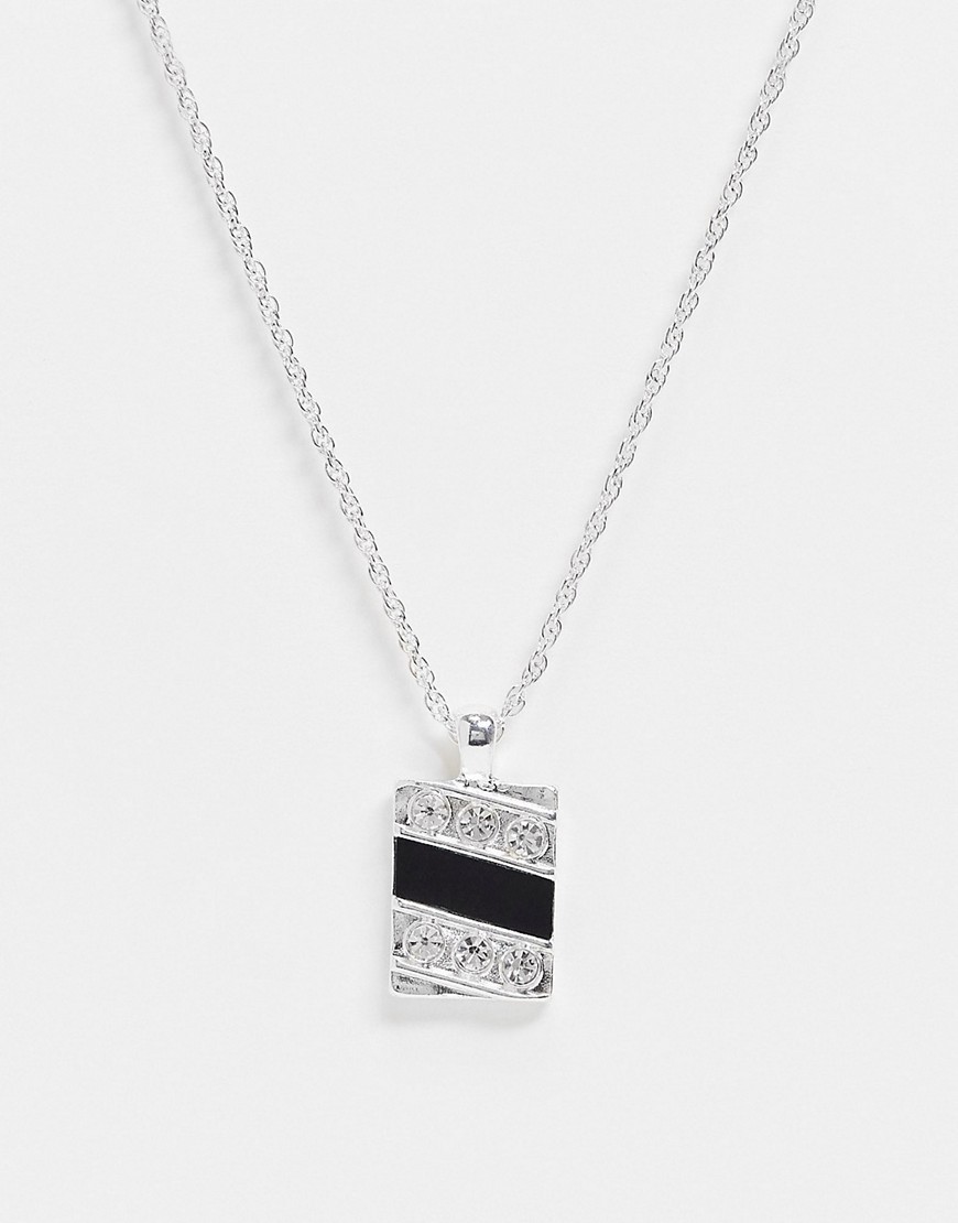 WFTW neckchain in silver with embellished and enamel rectangular pendant