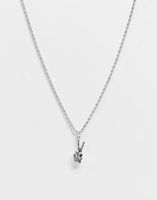 WFTW neckchain in silver with peace hand pendant