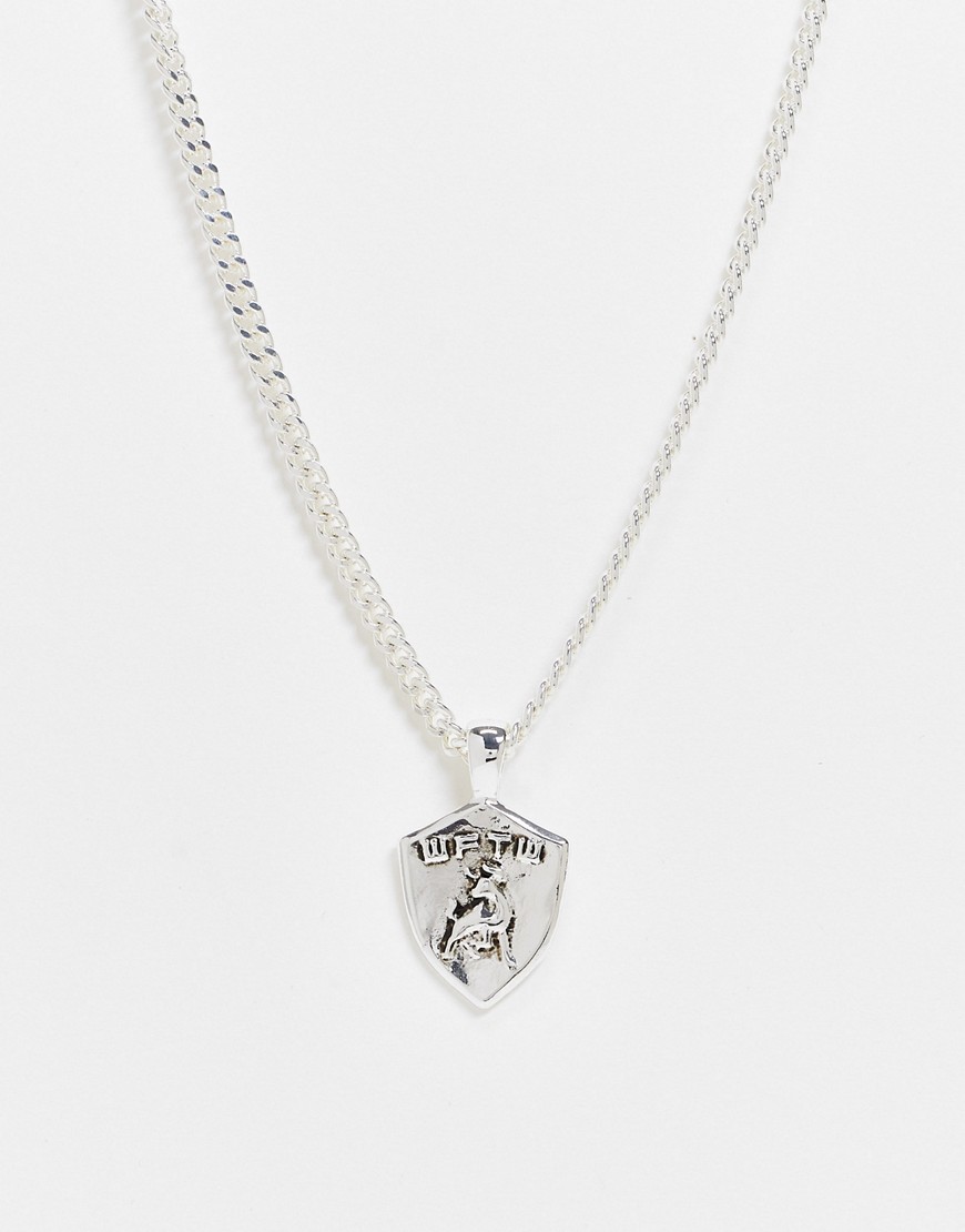 WFTW neckchain in silver with shield pendant and bull engraving