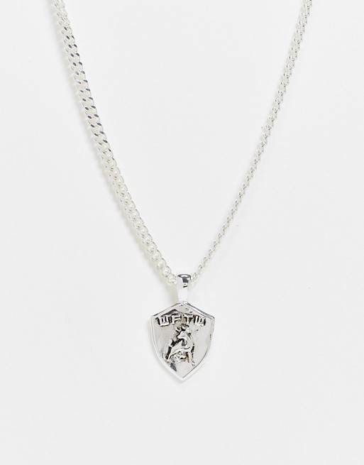 WFTW neckchain in silver with shield pendant and bull engraving