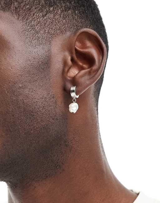 WFTW - Orecchini a cerchio color argento con pendente a perla 