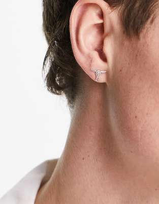 WFTW - Orecchini color argento con strass con stella e borchia con testa di ariete