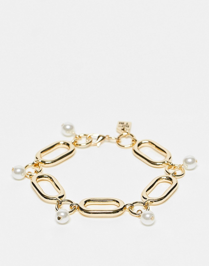 WFTW oval chain bracelet with gunmetal pearls in gold