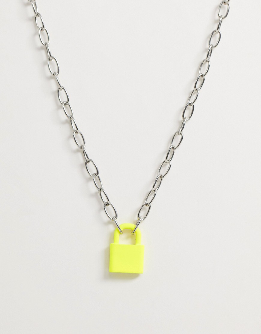 WFTW padlock neck chain in neon yellow