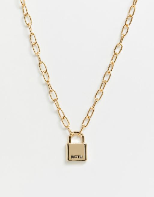 WFTW padlock necklace in gold ASOS