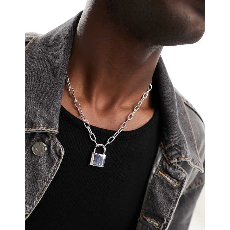 Silver padlock chain deals necklace