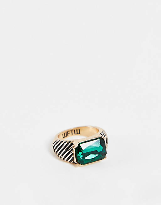  WFTW palacio glass detail signet ring in gold 